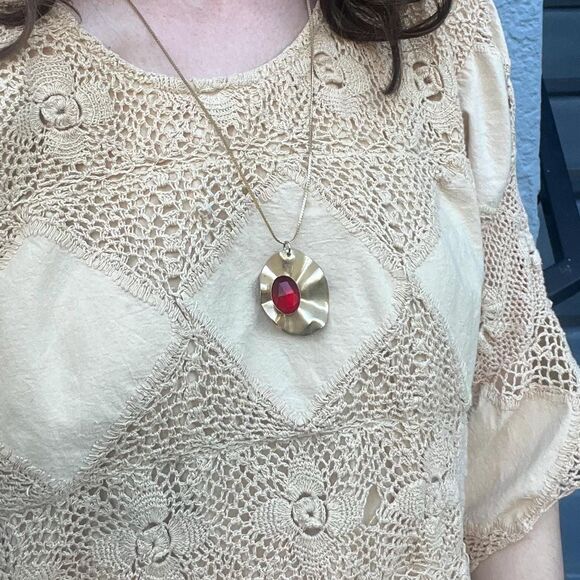 Vintage Space Age Modern Necklace 70s Gold Jewelry Modernist - Picture 7 of 7